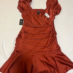 Express Orange Ruched Wrap Midi Dress